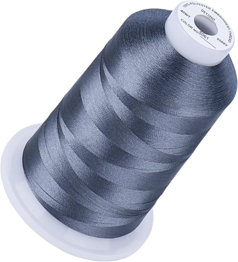 simthread 5500Yds Embroidery Thread, 5000M High-Yardage 40WT 100% Polyester Thread – 170+ Vivid Colors, High-Speed Rated – Compatible with Brother, Singer, Janome & More - Grey Blue S061 - Image 1
